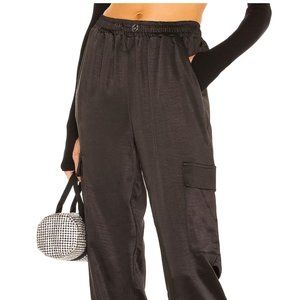 superdown Black Satin Cargo Pants